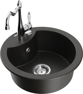 MEXEN/S - Diego granitový dřez 1-miska včetně baterie Carla, černá/zlatá metalik 6512-75-670700-00