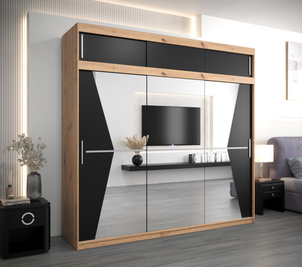 Šatní skříň Abi Ma s nástavcem Barva korpusu: Dub artisan, Rozměry: 250 cm, Dveře: Černá