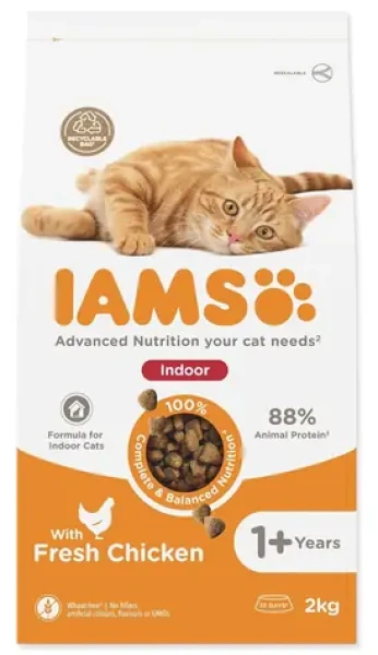 IAMS Cat Adult a Senior Indoor Chicken 2 kg / Granule pro kočky / Pro kočky v bytě / Kuřecí (1753-150437)