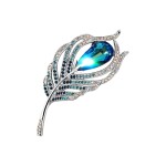 Luxusní brož se Swarovski Elements krystaly Paví brko, Modrá