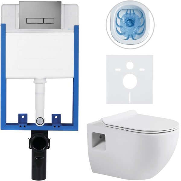 CERANO Kompletní podomítkový WC set Lite/Dure - bílá lesklá - WC tlačítko Slim, tmavě šedá - k zazdění - 51x35 cm