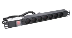 Extralink EXPDU7EU SW černá / Zásuvková lišta do racku / 19" 1U / 7x zásuvka / vypínač / 2 m (EX.12967)