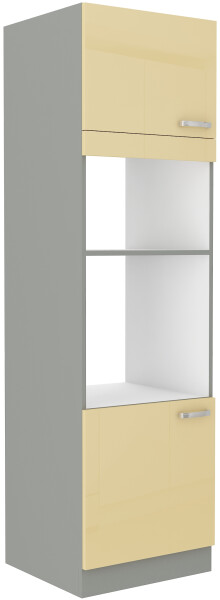Vysoká skříňka pro vestavnou a mikrovlnou troubu 60 DPM-210 2F Barva korpusu: Šedá, Barva dvířek: Krémový lesk (Karmen)
