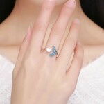 Stříbrný prsten s perlou a zirkony Ploutev, stříbro 925/1000, nastavitelná Stříbrná