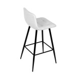 Židle barová, bílá látka, čtyřnohá kovová podnož, černý mat