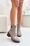 Lakované Boty Na Podpatku Zateplené MR880-093 Šedé 37