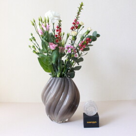 MADAM STOLTZ Exkluzivní set: Skleněná váza Taupe + aranžovací kroužek Hanataba, béžová barva, šedá barva, hnědá barva, sklo