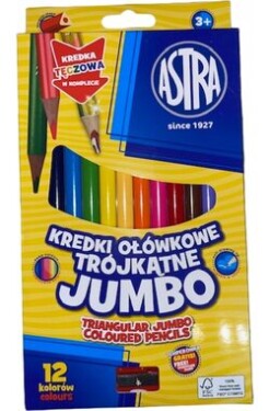 ASTRA Trojhranné pastelky 12ks Jumbo s ořezávátkem (včetně vícebarevné pastelky) (158478)