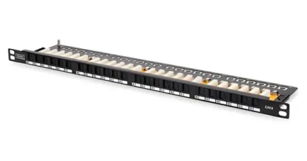 Digitus černá / Patch panel / CAT6 / 0,5U / 24x RJ45 / nestíněný / 19" (DN-91624U-SL-SH)