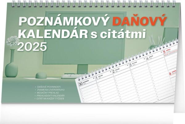 NOTIQUE Stolový kalendár Poznámkový daňový s citátmi 2025, 25 x 14,5 cm
