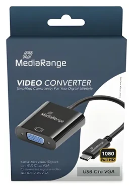 MediaRange USB-C na VGA černá / Adaptér / Full HD 60 Hz / pozlacené kontakty / 20 cm (MRCS229)