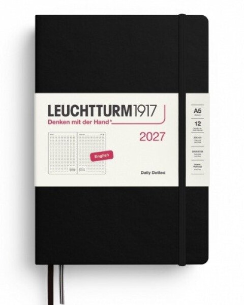 Denní plánovač Black, tečkovaný Medium A5 2027, anglicky