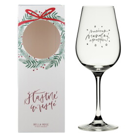 Bella Rose Sklenice na víno Nasávam vianočnú atmosféru + vánoční krabička – SK, čirá barva, sklo, 350 ml