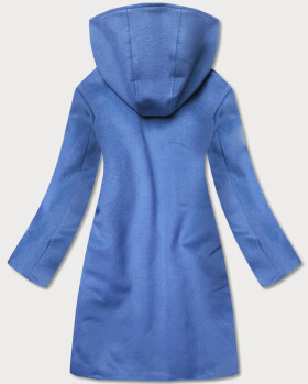 Světle modrý krátký dámský kabát s kapucí (GSQ2311) Modrá S (36)