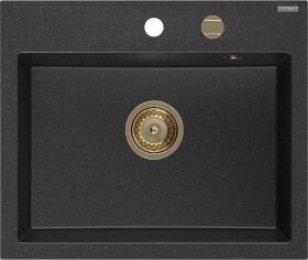MEXEN/S - Oscar granitový dřez 580 x 490 mm, černá/stříbrná metalik, zlatý sifon 6519581000-73-G