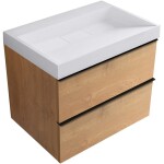 CERANO - Koupelnová skříňka Velora - dub medový, úchytka černá + umyvadlo z lit. mramoru Vita - bílá lesklá - 70x63x46,5 CER-8050BD84040