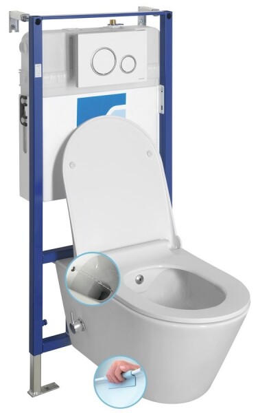 SAPHO - Závěsné WC AVVA CLEANWASH , integr. baterie a bidet. sprška s podomítkovou nádržkou a tlačítkem Schwab, bílá 100315-SET5