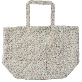 Ib Laursen Prošívaná bavlněná taška Light blue / Rust flowers, modrá barva, textil