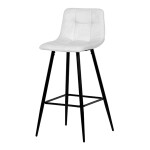 Židle barová, bílá látka, čtyřnohá kovová podnož, černý mat