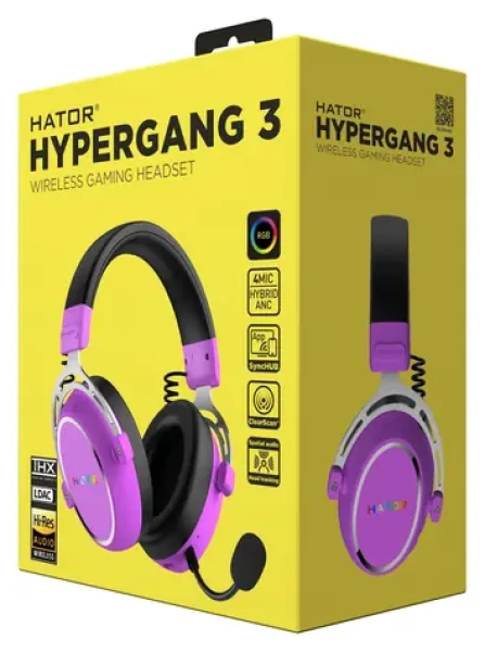Hator ESH52 Hypergang 3 fialová / Herní bezdrátová sluchátka s mikrofonem / Hi-Res / ANC / Bluetooth 5.4 (ESH52)