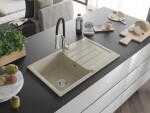 MEXEN/S - Bruno granitový dřez s odkapávačem včetně baterie Aster, béžová 6513-69-73450-07