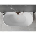 MEXEN/S - Oval vana volně stojící nástěnná 160 x 80, bílá, sifon a přepad růžové zlato 52671608000-60