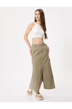 Koton Midi Denim Skirt with Slits, Pocket Detail, Cotton