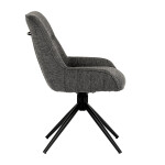 Židle jídelní a konferenční, tmavě šedá látka, černé kovové nohy, otočná P90°+ L 90° s vratným mechanismem - funkce res