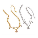 Dvojitý náramek Sophia Gold - Evil Eye, chirurgická ocel, Zlatá 17 cm + 5 cm (prodloužení)