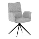 Židle jídelní, šedá látka, 360° vratný mechanismus, černý kov