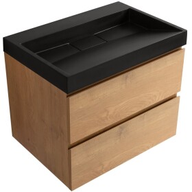 CERANO - Koupelnová skříňka Carole - dub medový + umyvadlo z lit. mramoru Vita - černá matná - 70x58x46 CER-669139