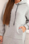 Dámská bavlněná šatová mikina s kapucí zateplená šedá UNI