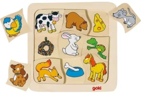 GOKI Dřevěné puzzle Kdo jí co? 9 dílků