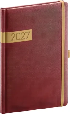 NOTIQUE Týdenní diář Twill 2027 bordó-zlatý / 15 x 21 cm