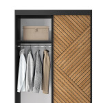 Šatní skříň Marrphy II Barva korpusu: Černá, Rozměry: 120 cm, Dveře: Dub caramel + zrcadlo