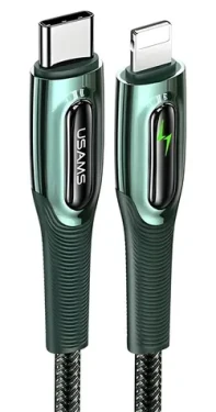 USAMS SJ518 tmavě zelená / Datový kabel / USB-C - Lightning / 20W PD / Smart Power-off / 1,2m (SJ518USB02)