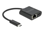 DeLock USB-C adaptér Gigabit LAN černá / Adaptér / 10/100/1000 Mbps / USB PD 60W (66644)