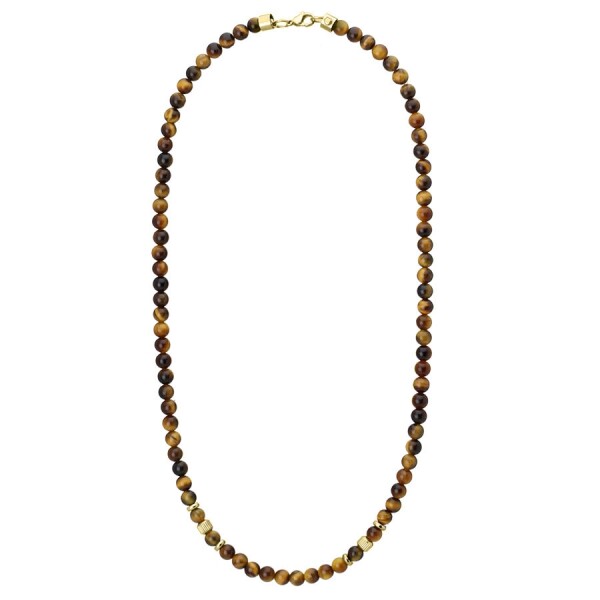 Pánský korálkový náhrdelník Christian Gold - 6 mm přírodní Tygří oko, Hnědá 55 cm