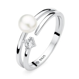 Stříbrný prsten pravou bílou perlou Brita, stříbro 925/1000, Bílá mm)