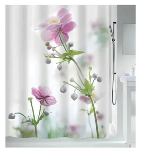 Spirella ANEMONE sprchový závěs motiv květin bílý / polyester / 180 x 200 cm