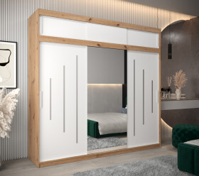 Šatní skříň Abi Y1 s nástavcem Barva korpusu: Dub artisan, Rozměry: 250 cm, Dveře: Bílá