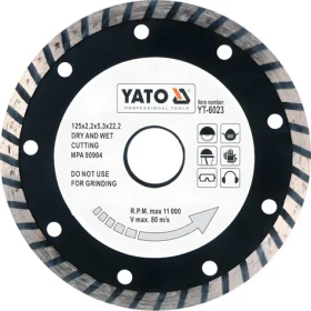 YATO Kotouč diamantový řezný turbo 125x22,2 mm / Řezný kotouč / Tloušťka 2,6 mm / Beton, dlažba, zdivo