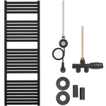 CERANO Koupelnový radiátorový set Vincenzo - kombinované vytápění, wifi tyč - boční jednobodové připojení - 300W - černá matná - 1330x450 mm