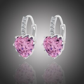 Náušnice Swarovski Elements Elizabeth Rose - srdíčko, Růžová