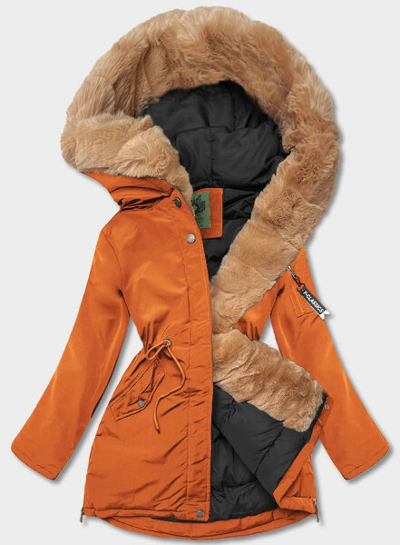 Oranžová dámská zimní bunda parka (CAN-588BIG) odstíny oranžové 46