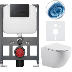 CERANO - Kompletní WC set Basic/Cesso - bílá lesklá - WC tlačítko Modulo/Černá - závěsné - nízký modul - předstěnová instalace - 49x36 CER-8050BD86009