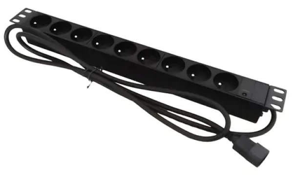 19" napájecí lišta 9x zásuvka černá / Napájecí lišta / 9x CEE 7/5 / 16 A / 1,8 m / IEC C14 vstup (PZ09U)