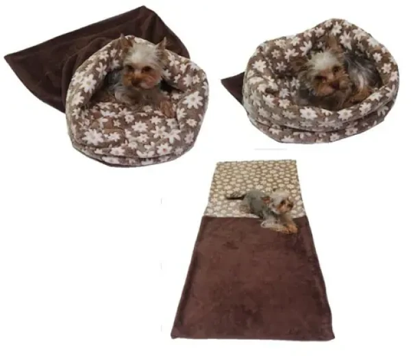 Marysa pelíšek 3v1 pro psy tmavě hnědý-hnědé kytičky - velikost XL (M-c.53)