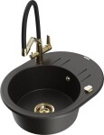 MEXEN/S - Kevin granitový dřez 1-miska včetně baterie Duo, černá/zlatá metalik 6517-75-671701-57-G