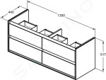 IDEAL STANDARD - Connect Air Skříňka pod dvojumyvadlo, 1300x440x517 mm, dekor šedý dub/bílá mat E0824PS
